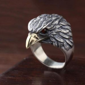 Gothic Punk Biker Eagle Head Red Eye Zircon Ring