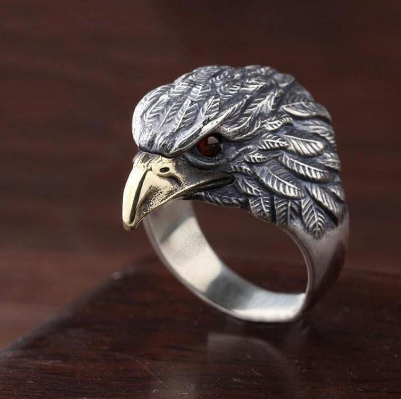 Gothic Punk Biker Eagle Head Red Eye Zircon Ring