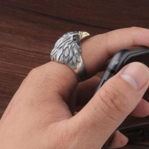 Gothic Punk Biker Eagle Head Red Eye Zircon Ring