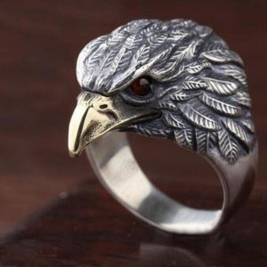 Gothic Punk Biker Eagle Head Red Eye Zircon Ring