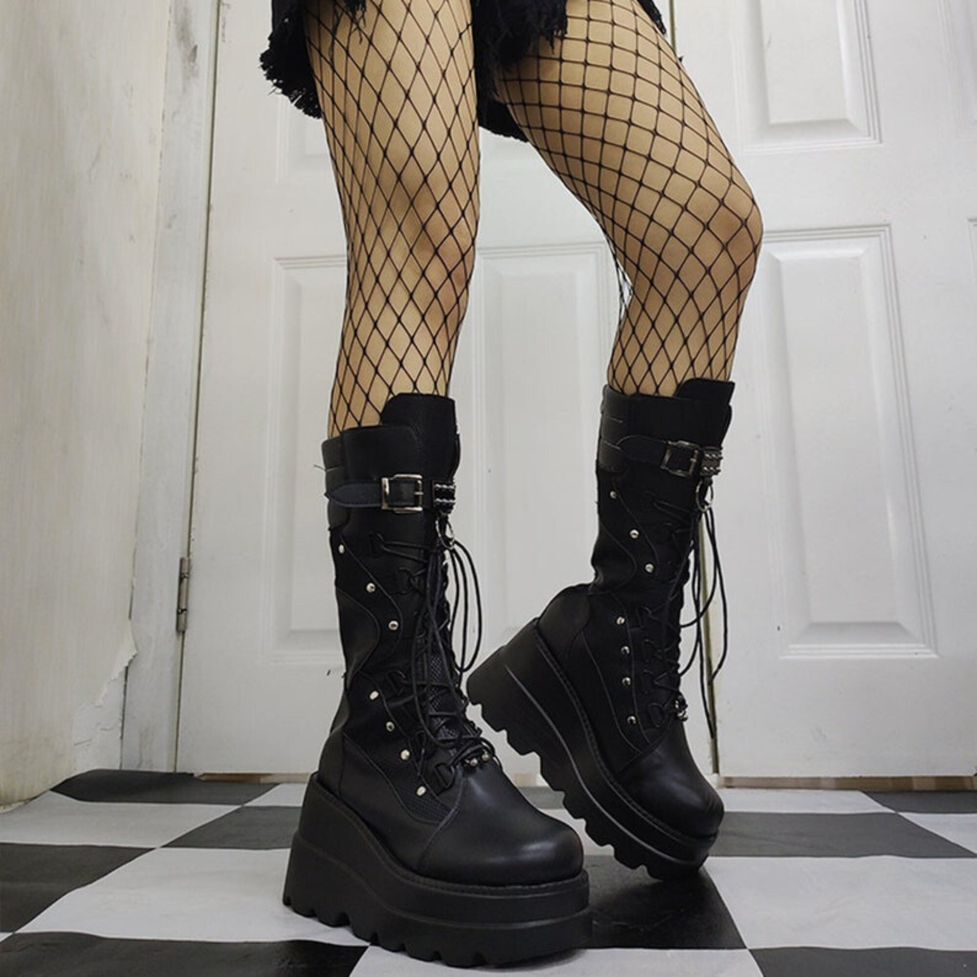 Gothic Punk Knee High Boots - Unique Handcrafted Fashion