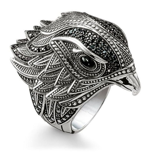 Gothic Punk Rock Biker Eagle Head Zircon Metal Ring