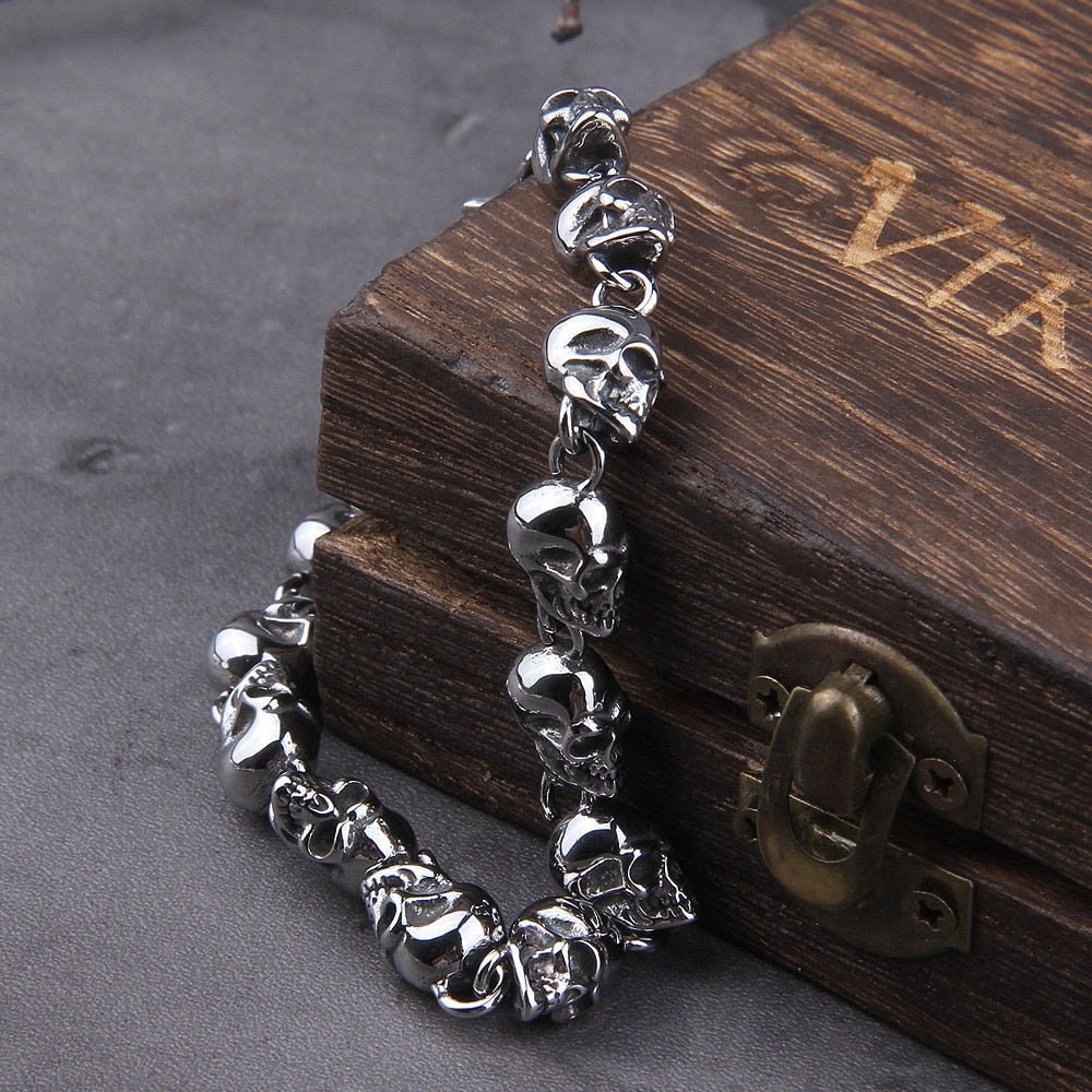 Gothic Skull Skeleton Wicca Bracelet - Stainless Steel