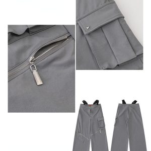 Gray Drawstring Zipper Cargo Pants - Y2K Fashion Trend