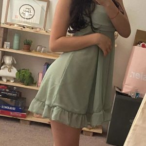 Green Baby Doll Mini Dress - Y2K Clothing