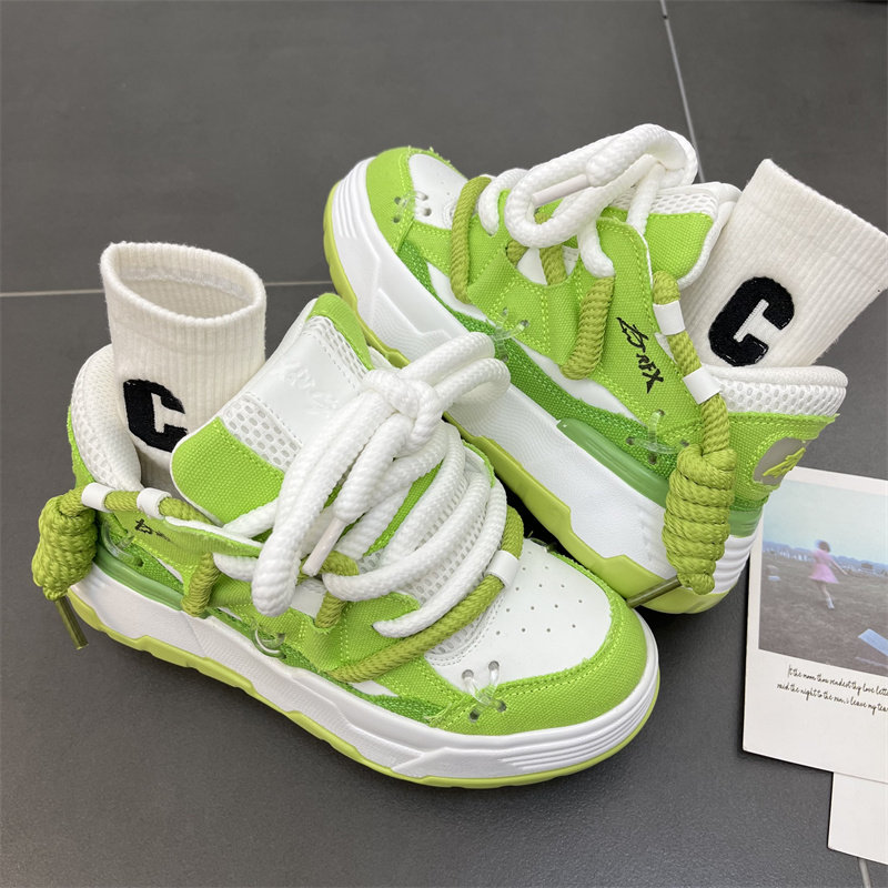 Green Sneakers - Y2K College Platform Shoes