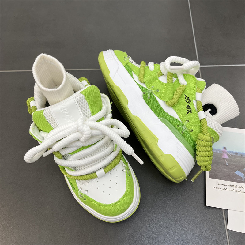 Green Sneakers - Y2K College Platform Shoes