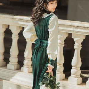 Green Velvet Prairie Dress - Y2K Clothing