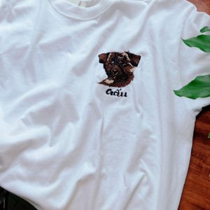 Hand-Embroidered Y2K T-shirt with Cute Bear Design