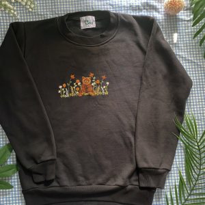 Hand Embroidered Bear and Flower Garden Sweater