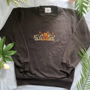 Hand Embroidered Bear and Flower Garden Sweater