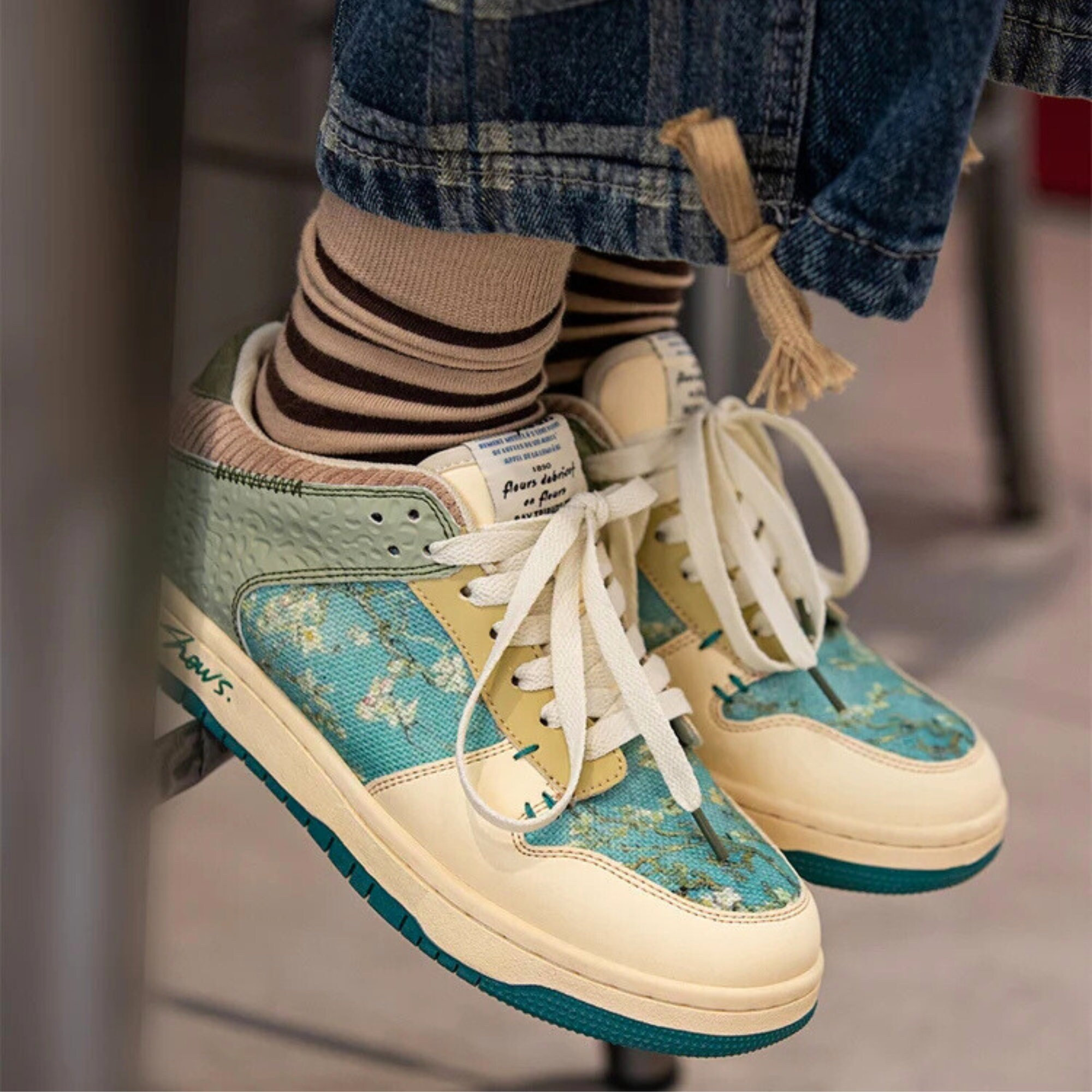 HandCrafted Almond Blossoms Inspired Shoes | Van Gogh Art Sneakers