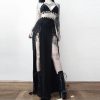 Handmade Gothic Chain Black Backless Thigh Slit Maxi Dress