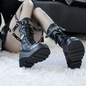 Handmade Gothic Punk Halloween Women's Platform Calf Boots