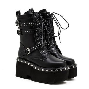 Handmade Punk Gothic Motorcycle Women's Platform Boots