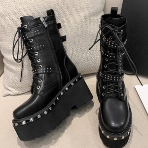 Handmade Punk Gothic Motorcycle Women's Platform Boots