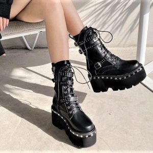 Handmade Punk Gothic Motorcycle Women's Platform Boots