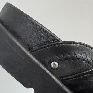 Handmade Rivet Black Shine Vegan Leather Slippers