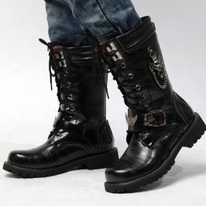 Handmade Vegan Leather Biker Boots - Y2K Men's Fashion