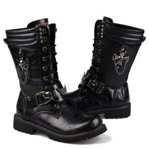 Handmade Vegan Leather Biker Boots - Y2K Men's Fashion