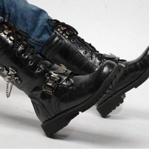 Handmade Vegan Leather Biker Boots - Y2K Men's Fashion