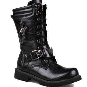 Handmade Vegan Leather Biker Boots - Y2K Men's Fashion