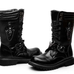 Handmade Vegan Leather Biker Boots - Y2K Men's Fashion