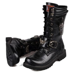 Handmade Vegan Leather Biker Boots - Y2K Men's Fashion