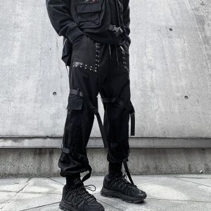 Handmade Woven Rivet Patchwork Gothic Cargo Pants