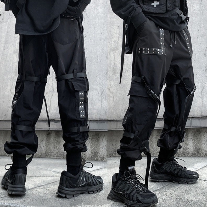 Handmade Woven Rivet Patchwork Gothic Cargo Pants