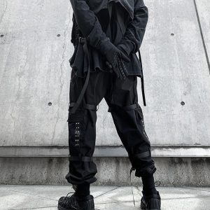 Handmade Woven Rivet Patchwork Gothic Cargo Pants