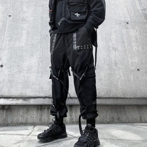 Handmade Woven Rivet Patchwork Gothic Cargo Pants