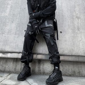 Handmade Woven Rivet Patchwork Gothic Cargo Pants