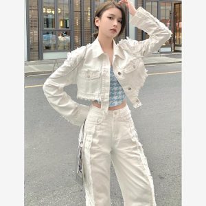 Harajuku White High Waist Ripped Jeans