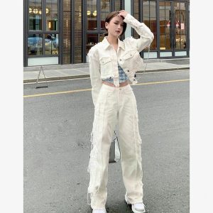 Harajuku White High Waist Ripped Jeans