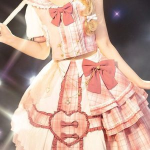 Heart Embroidered Bow Kawaii Dress - Y2K Clothing