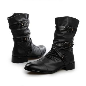 High Quality Vegan Leather Pointed Toe Studded Boots (41)