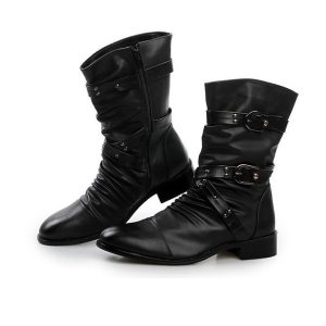 High Quality Vegan Leather Pointed Toe Studded Boots (41)