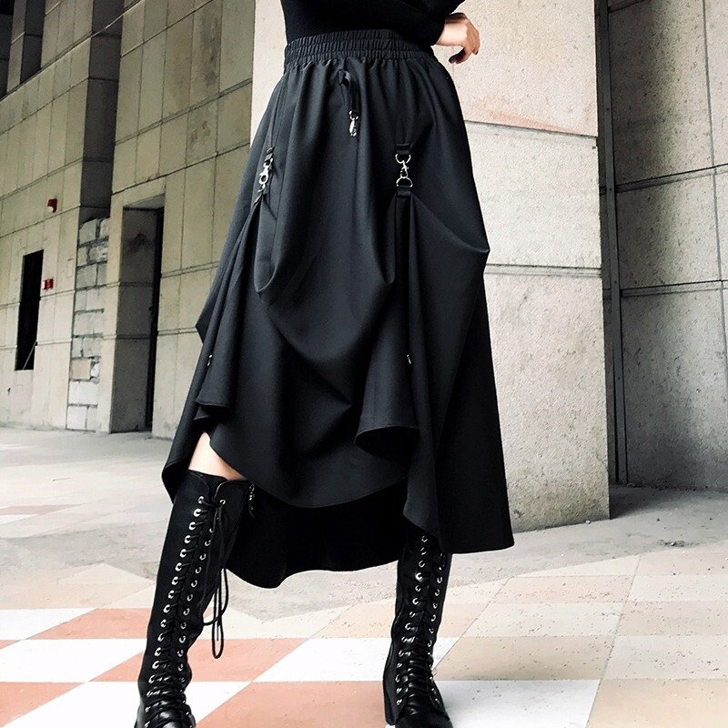 High Waist Asymmetric Punk Skirt - Gothic Streetwear