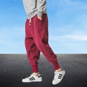 Japanese Streetwear Men's Solid Elastic Waist Harem Pants