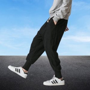 Japanese Streetwear Men's Solid Elastic Waist Harem Pants