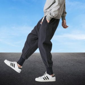 Japanese Streetwear Men's Solid Elastic Waist Harem Pants