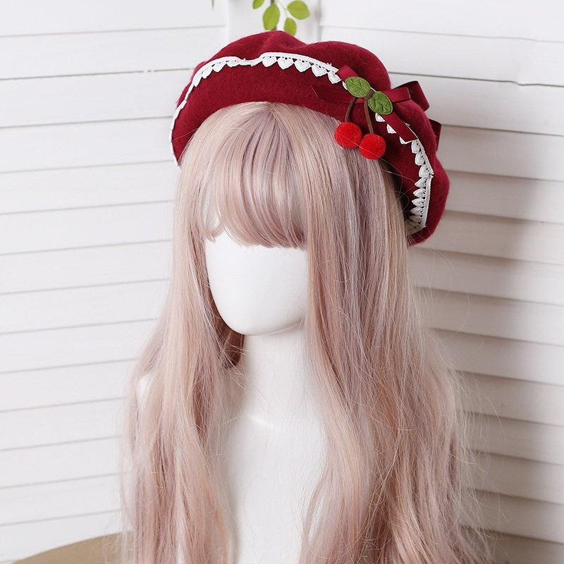 Kawaii Cherry Bow Beret - Autumn Winter Lolita Hat