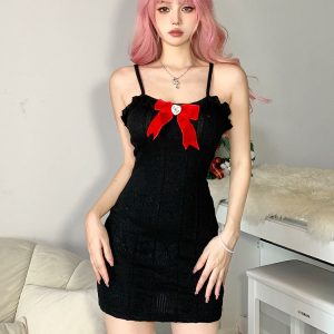 Kawaii Knitted Sexy Dress with Feather Hairball Cardigan