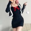 Kawaii Knitted Sexy Dress with Feather Hairball Cardigan