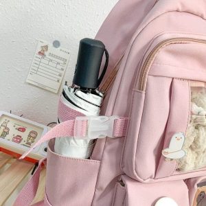 Kawaii Pink Multi-Pocket Backpack for High School Girls