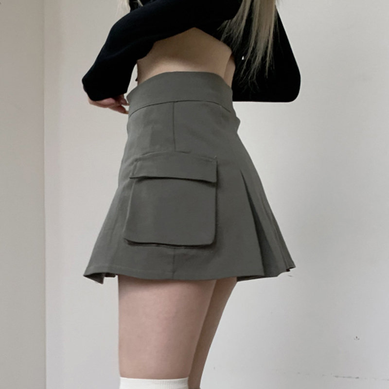 Kawaii Solid Cargo Mini Skirt - Y2K Clothing