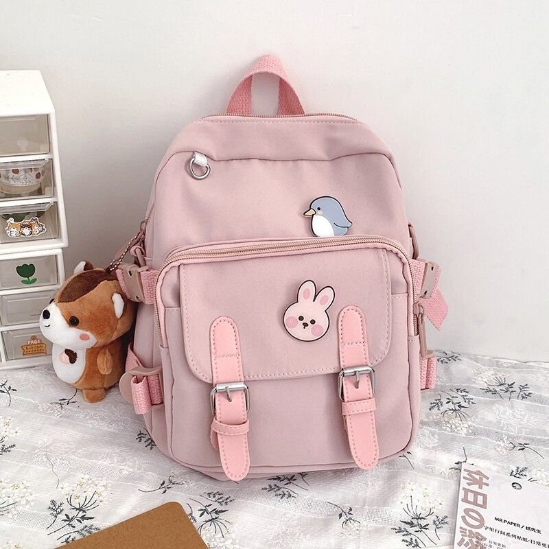 Kawaii Squirrel Pendant Harajuku Backpack - Purple Waterproof Bag