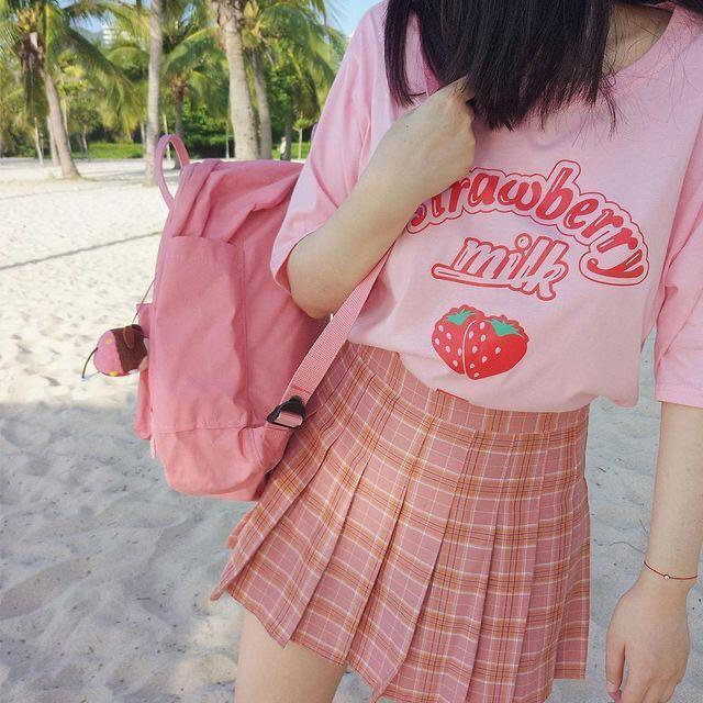 Kawaii Strawberry Milk Tshirt - Y2K Harajuku Aesthetic