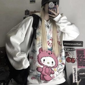 Kawaii Y2K Anime Hoodie - Unisex White Hooded Sweatshirt